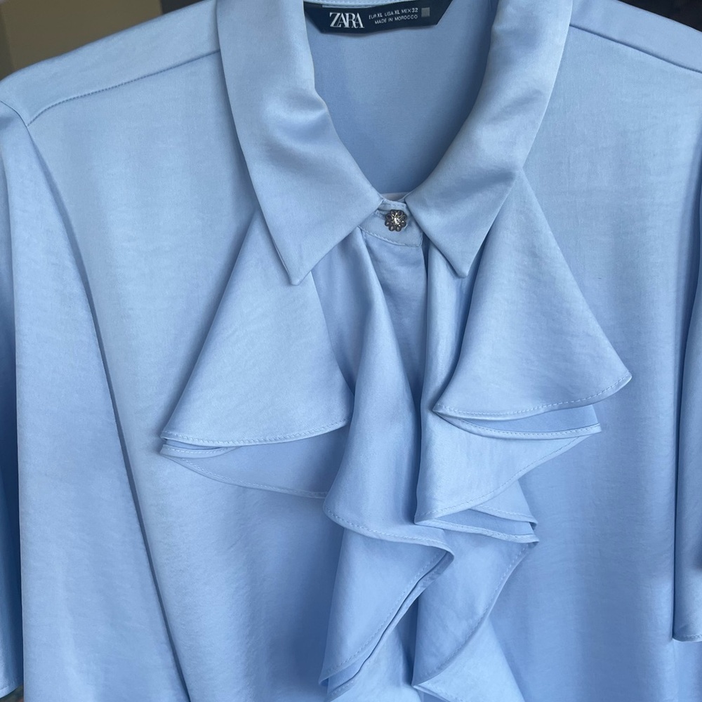 New Zara Light Blue Satin Blouse.     Size: LX - Picture 4 of 4